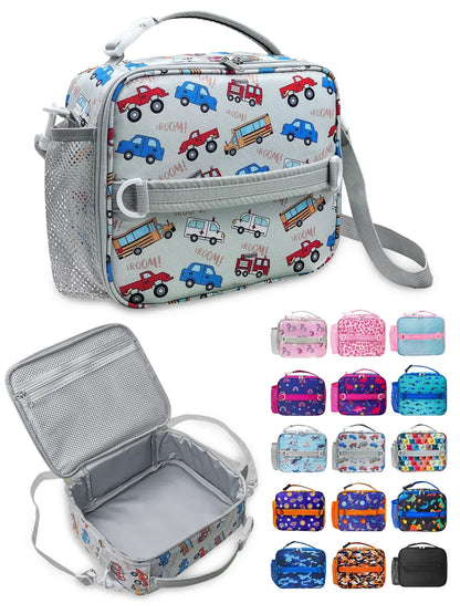ComfiTime Lunch Bag for Kids – Insulated Lunch Box for Girls and Boys, Cute Reusable Cooler Bag with Zipper Pockets, Bottle Holder, Padded Handles and Shoulder Strap (Blue Camouflage)