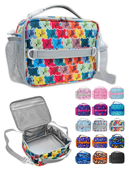 ComfiTime Lunch Bag for Kids – Insulated Lunch Box for Girls and Boys, Cute Reusable Cooler Bag with Zipper Pockets, Bottle Holder, Padded Handles and Shoulder Strap (Blue Camouflage)