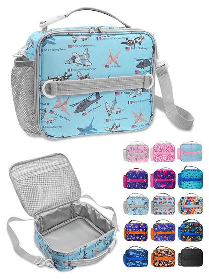 ComfiTime Lunch Bag for Kids – Insulated Lunch Box for Girls and Boys, Cute Reusable Cooler Bag with Zipper Pockets, Bottle Holder, Padded Handles and Shoulder Strap (Blue Camouflage)