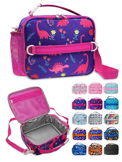 ComfiTime Lunch Bag for Kids – Insulated Lunch Box for Girls and Boys, Cute Reusable Cooler Bag with Zipper Pockets, Bottle Holder, Padded Handles and Shoulder Strap (Blue Camouflage)