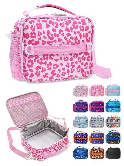 ComfiTime Lunch Bag for Kids – Insulated Lunch Box for Girls and Boys, Cute Reusable Cooler Bag with Zipper Pockets, Bottle Holder, Padded Handles and Shoulder Strap (Blue Camouflage)