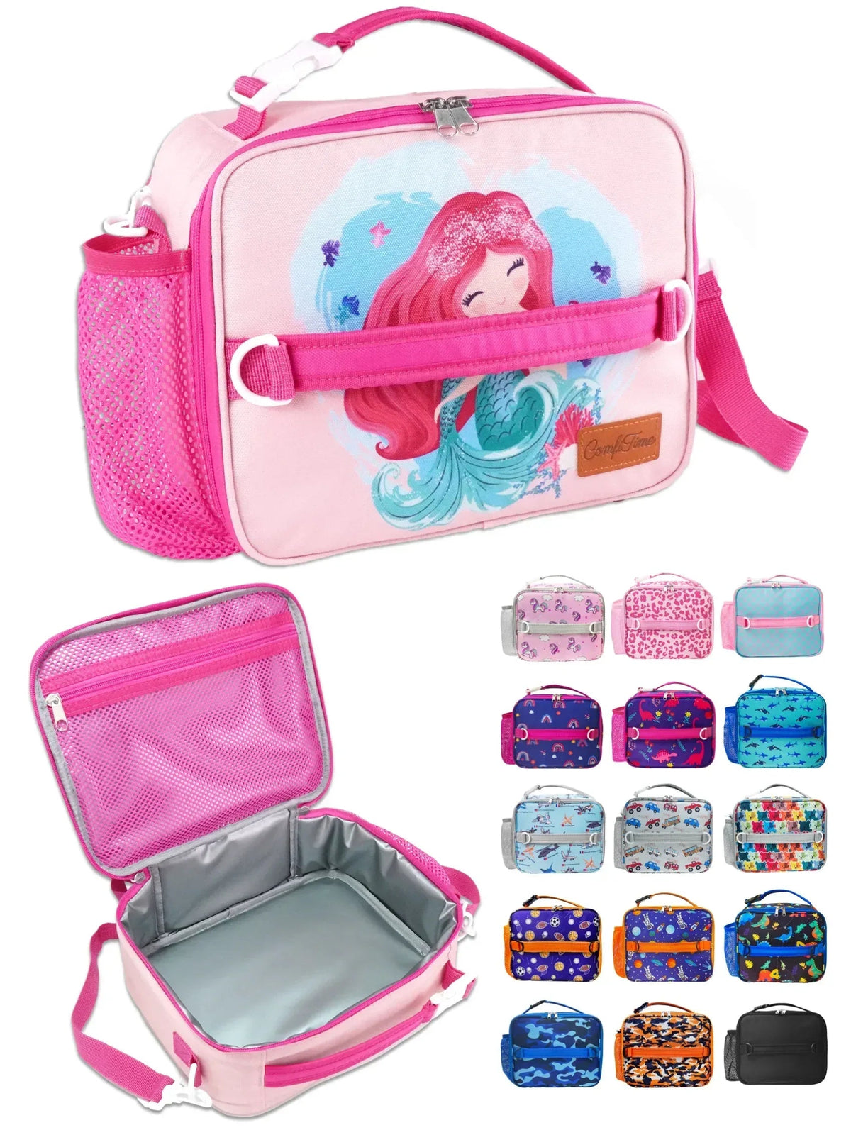 ComfiTime Lunch Bag for Kids – Insulated Lunch Box for Girls and Boys, Cute Reusable Cooler Bag with Zipper Pockets, Bottle Holder, Padded Handles and Shoulder Strap (Blue Camouflage)