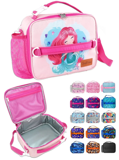 ComfiTime Lunch Bag for Kids – Insulated Lunch Box for Girls and Boys, Cute Reusable Cooler Bag with Zipper Pockets, Bottle Holder, Padded Handles and Shoulder Strap (Blue Camouflage)