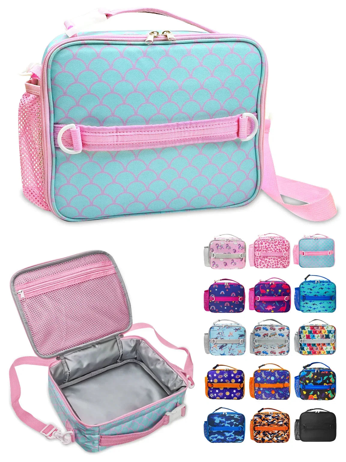 ComfiTime Lunch Bag for Kids – Insulated Lunch Box for Girls and Boys, Cute Reusable Cooler Bag with Zipper Pockets, Bottle Holder, Padded Handles and Shoulder Strap (Blue Camouflage)