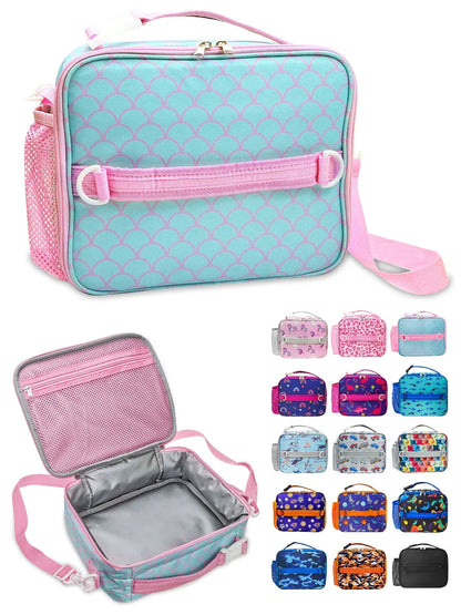 ComfiTime Lunch Bag for Kids – Insulated Lunch Box for Girls and Boys, Cute Reusable Cooler Bag with Zipper Pockets, Bottle Holder, Padded Handles and Shoulder Strap (Blue Camouflage)
