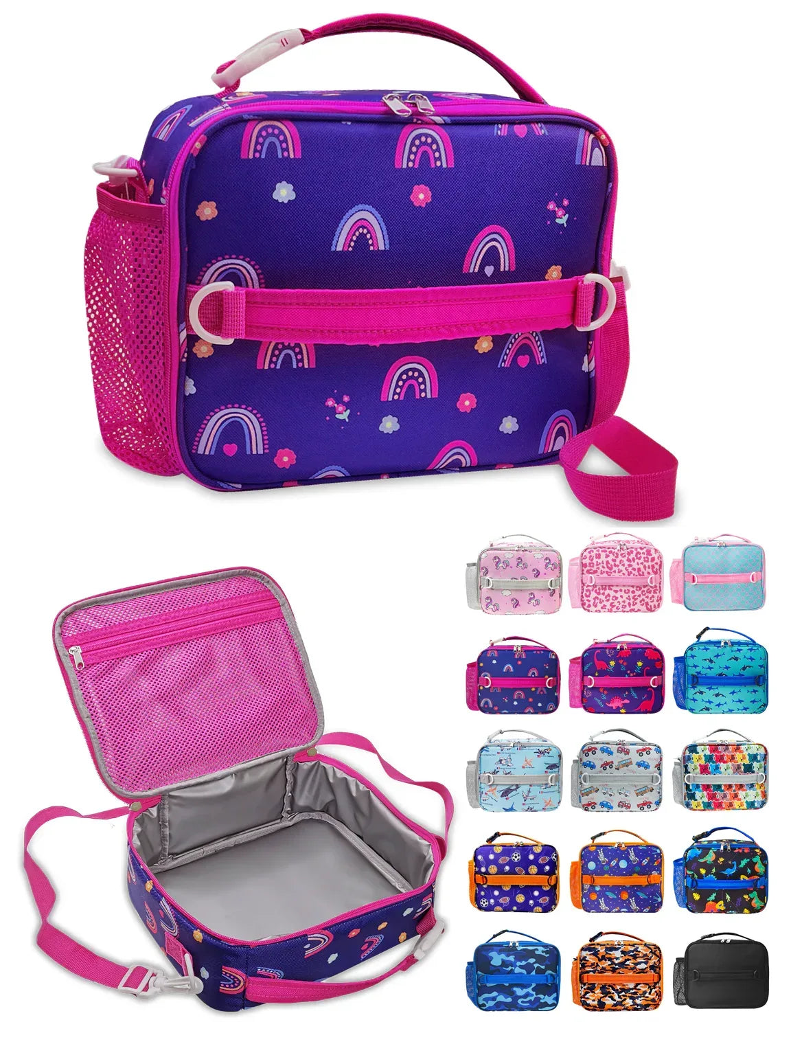 ComfiTime Lunch Bag for Kids – Insulated Lunch Box for Girls and Boys, Cute Reusable Cooler Bag with Zipper Pockets, Bottle Holder, Padded Handles and Shoulder Strap (Blue Camouflage)