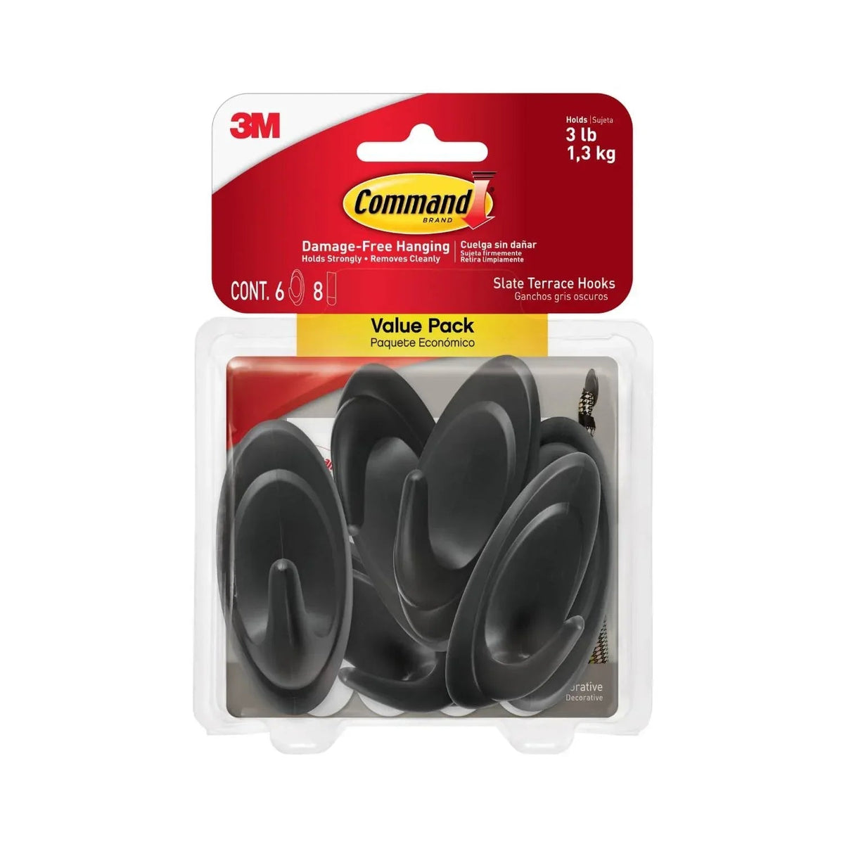 Command Slate Terrace Hook, Medium, 2 Wall Hooks