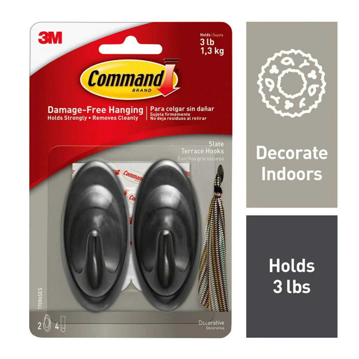 Command Slate Terrace Hook, Medium, 2 Wall Hooks