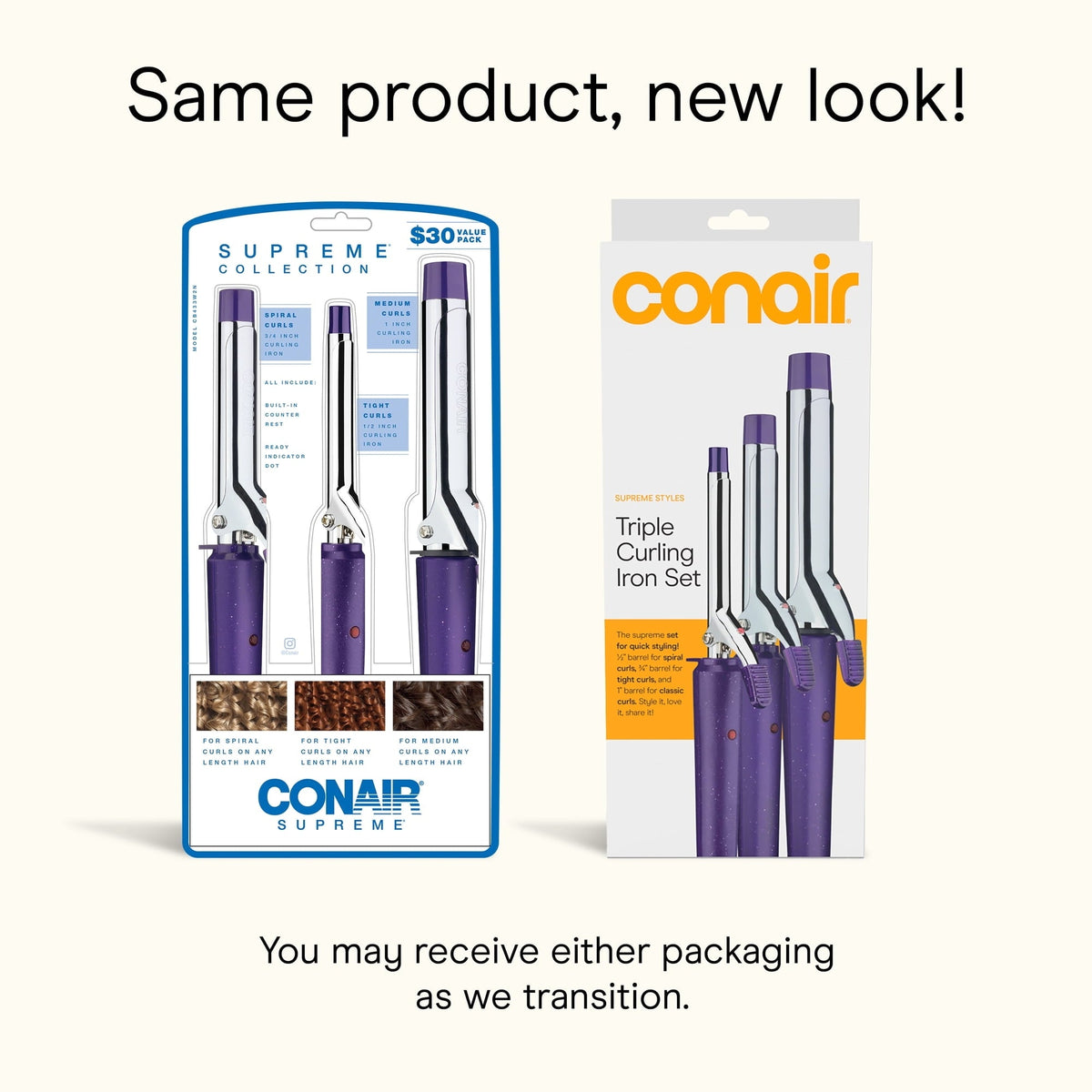 Conair Supreme Curling Iron 3-Pack, Includes 1/2", 3/4", and 1" Curling Irons