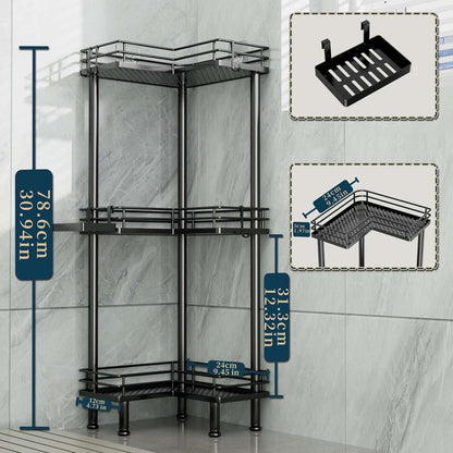 Consumest Corner Shower Caddy Standing - 3-Tier Stainless Steel Shower Organizer with Soap Holder and 4 Hooks, Large Capacity Corner Shelf Stand for Bathroom, Rest Room
