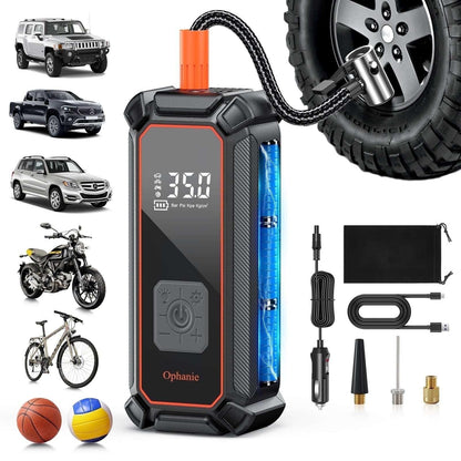 Ophanie Cordless Portable Tire Inflator - 160 Psi Digital Pressure Gauge, Air Compressor for Car Tires with Automatic Shutoff, Emergency LED Light, Compact Automotive Pump