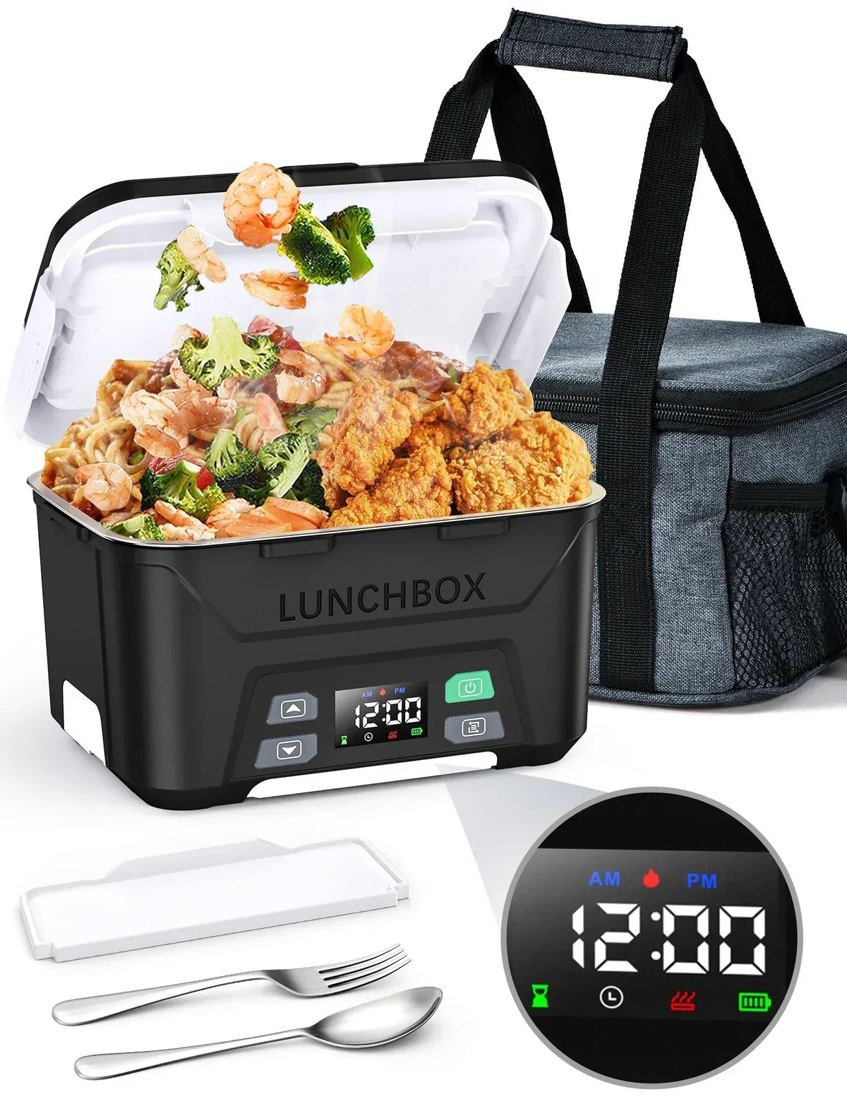 Cordless Electric Lunch Box, Heated Lunch Box Battery Powered with Automatic Scheduled Heating, 5.5 Cups Capacity, with Removable Tray Divider, Dishwasher Safe, for Hot Meals Anywhere