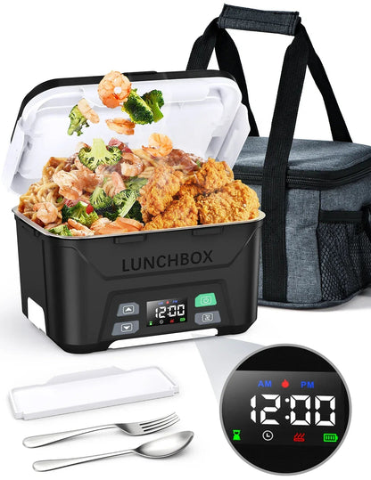 Cordless Electric Lunch Box, Heated Lunch Box Battery Powered with Automatic Scheduled Heating, 5.5 Cups Capacity, with Removable Tray Divider, Dishwasher Safe, for Hot Meals Anywhere