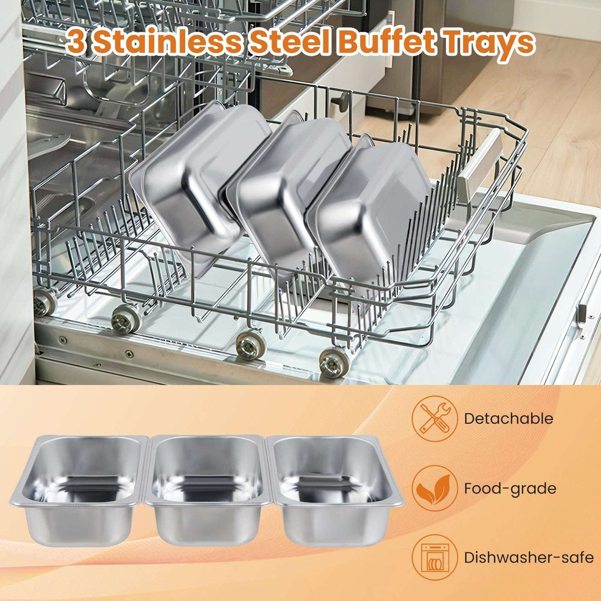 Costway Electric Buffet Server Food Warmer with 3 Removable Trays Adjustable Tempered