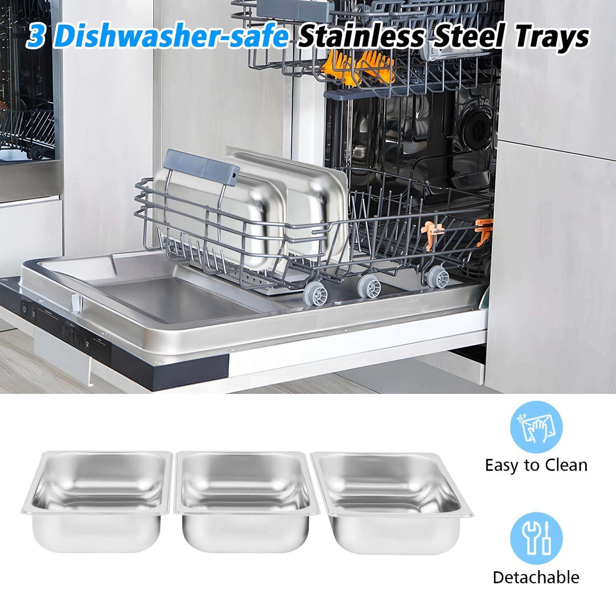 Costway Electric Buffet Server Food Warmer with 3 Removable Trays Adjustable Tempered