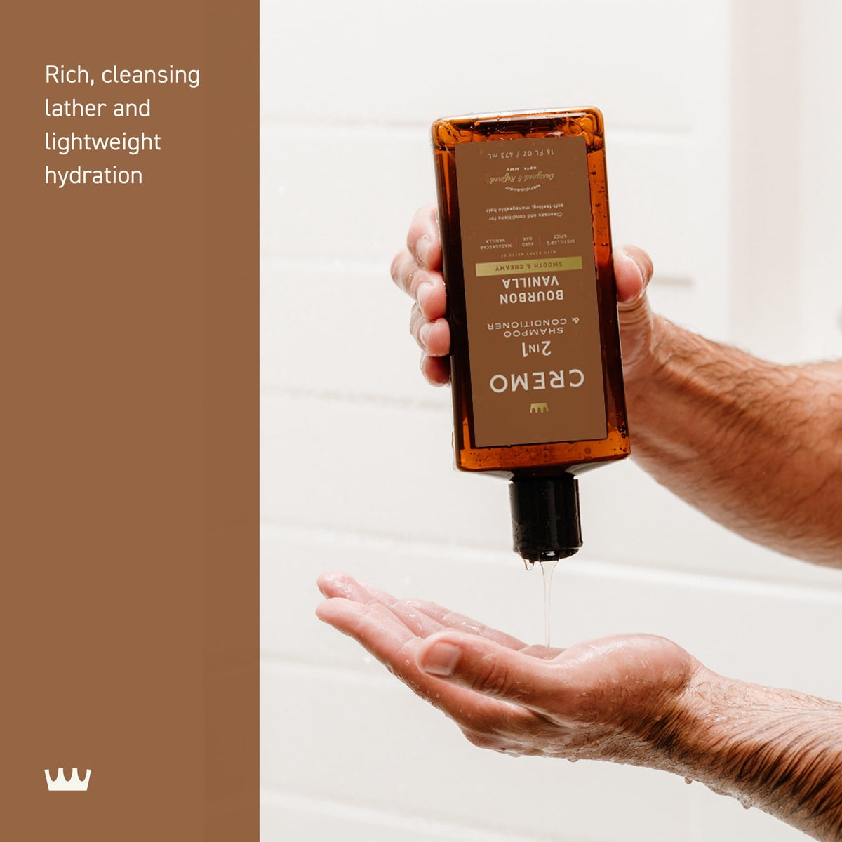 Cremo 2-in-1 Men's Shampoo & Conditioner, Bourbon Vanilla Scent, 16 fl oz