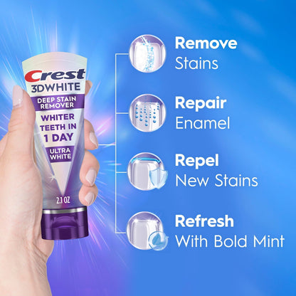 Crest 3D White Deep Stain Remover Whitening Toothpaste, 2.1 oz., 4 pk.