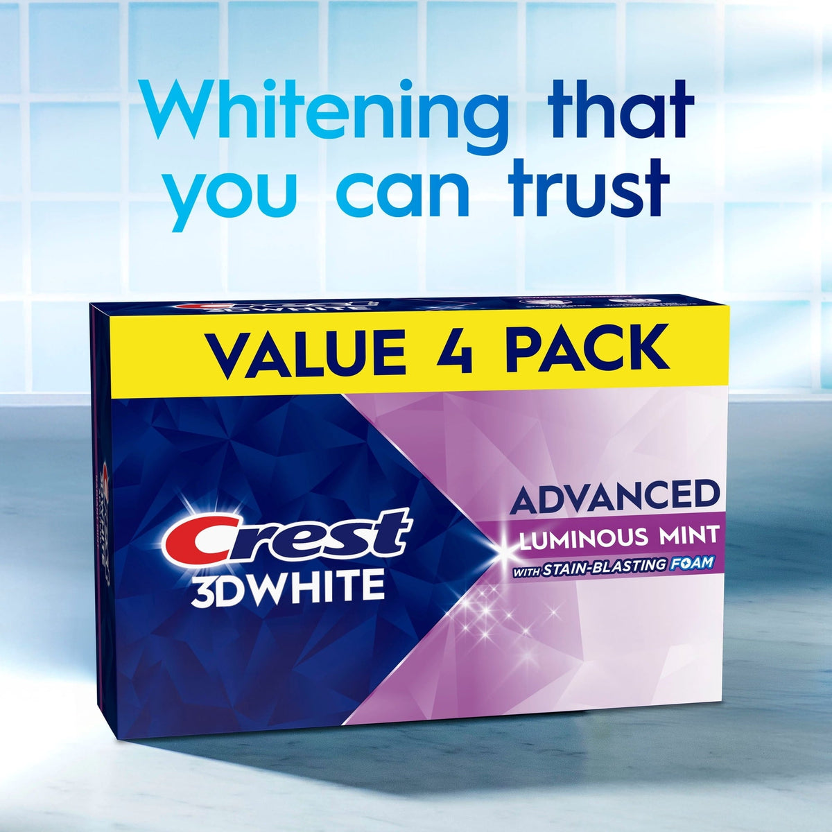 Crest Toothpaste, 3DWhite Advanced, Luminous Mint, 3.7 oz, Pack of 4