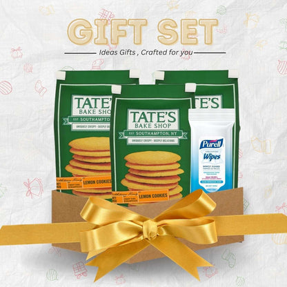 Tate’s Bake Shop Lemon Cookies Bundle with Hand Sanitizing Wipes, Crispy Thin Kosher, 3 x 7 oz + 20 Count Wipes (4 Items)
