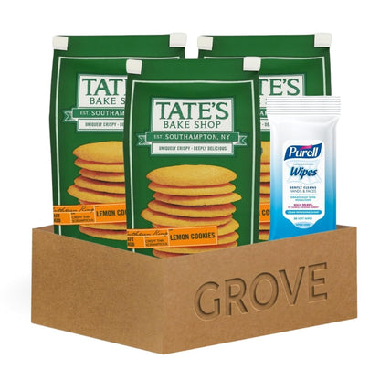 Tate’s Bake Shop Lemon Cookies Bundle with Hand Sanitizing Wipes, Crispy Thin Kosher, 3 x 7 oz + 20 Count Wipes (4 Items)