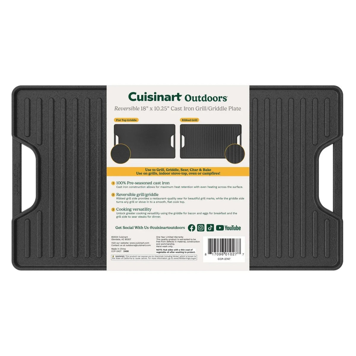 Cuisinart 2-in-1 Cast Iron Reversible Griddle Plate