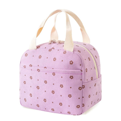 Cute Corduroy Lunch Bag for Women Men, Insulated Lunch Box Tote Bag Reusable Leakproof Bento Cooler Bag for Work Picnic Travel (Black Floral Beige)