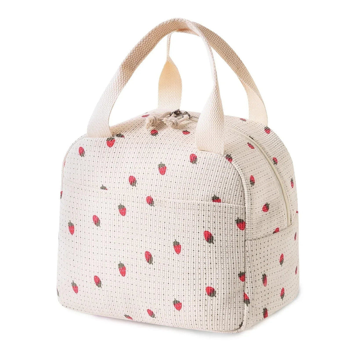 Cute Corduroy Lunch Bag for Women Men, Insulated Lunch Box Tote Bag Reusable Leakproof Bento Cooler Bag for Work Picnic Travel (Black Floral Beige)
