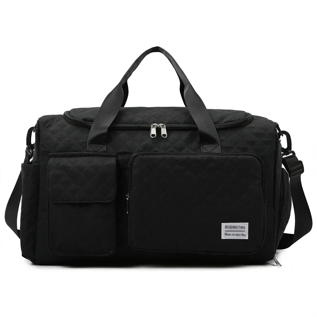DAKIMOE Travel Duffle Bag for Women Men, Weekender Bags Carry on Gym Bag with Wet Pocket/Adjustable Strap/Shoe Compartment, Foldable Waterproof Overnight Tote Bag for Plane Sports Dance, Black