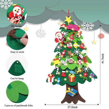 DIY Lighted Felt Christmas Tree Set with Ornaments for Kids, My First Christmas Tree for Toddlers, Xmas Gifts 3.5ft 33 Ornaments Wall Hanging, New Year Door Wall Hanging Decorations