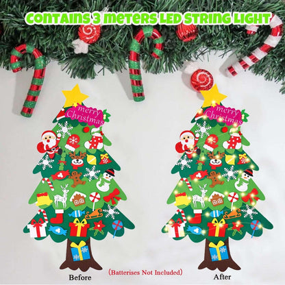 DIY Lighted Felt Christmas Tree Set with Ornaments for Kids, My First Christmas Tree for Toddlers, Xmas Gifts 3.5ft 33 Ornaments Wall Hanging, New Year Door Wall Hanging Decorations