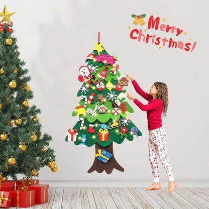DIY Lighted Felt Christmas Tree Set with Ornaments for Kids, My First Christmas Tree for Toddlers, Xmas Gifts 3.5ft 33 Ornaments Wall Hanging, New Year Door Wall Hanging Decorations