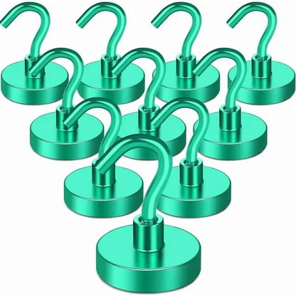 DIYMAG 10 Pcs Magnetic Hooks, 80Lbs Heavy Duty Rare Earth Neodymium Magnetic Hanger for Hardware Tools, Garage, Office, Kitchen (Black)