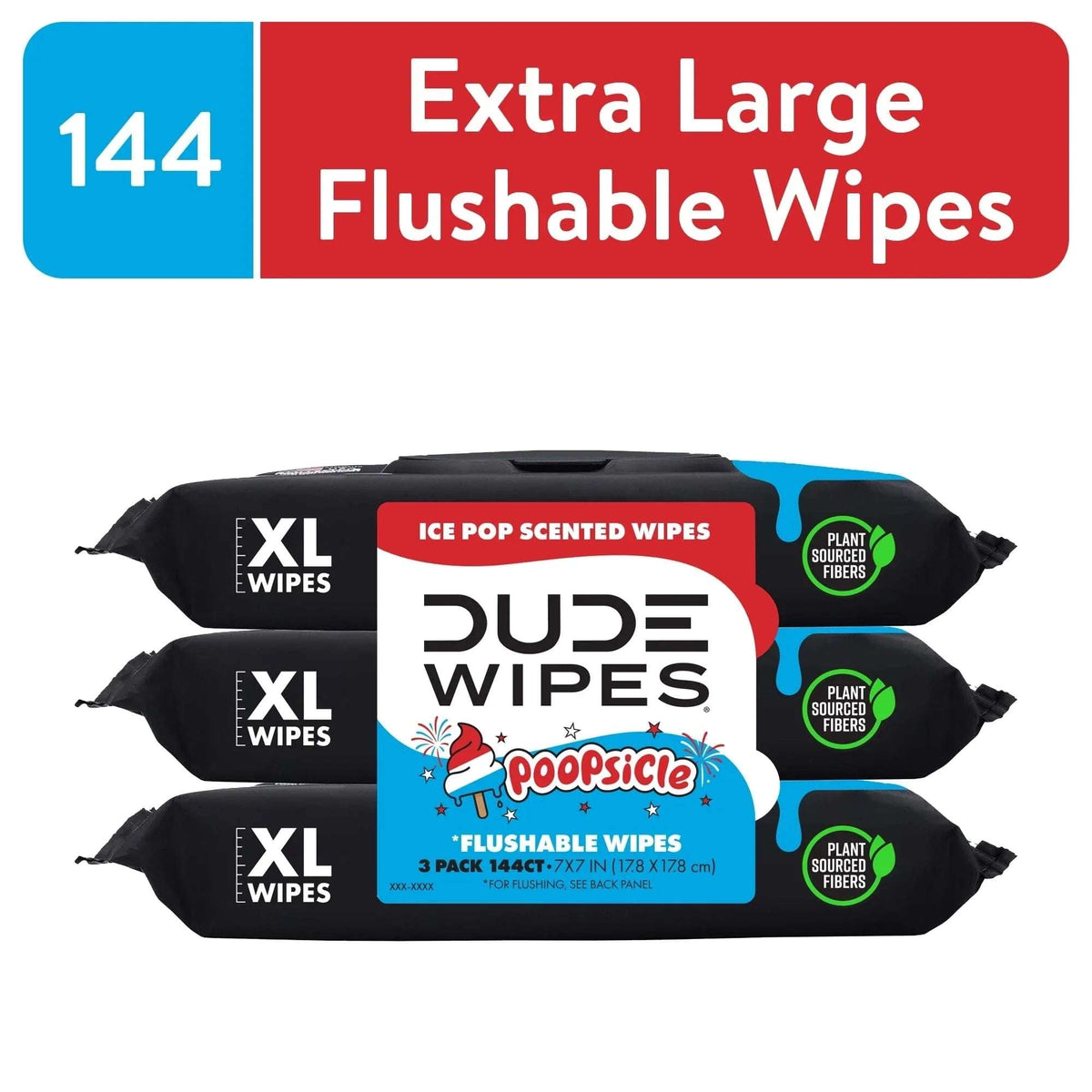 DUDE Wipes Poopsicle, Ice Pop Scented Extra Large Flushable Wipes, 48 Count, Pack of 3 to 5