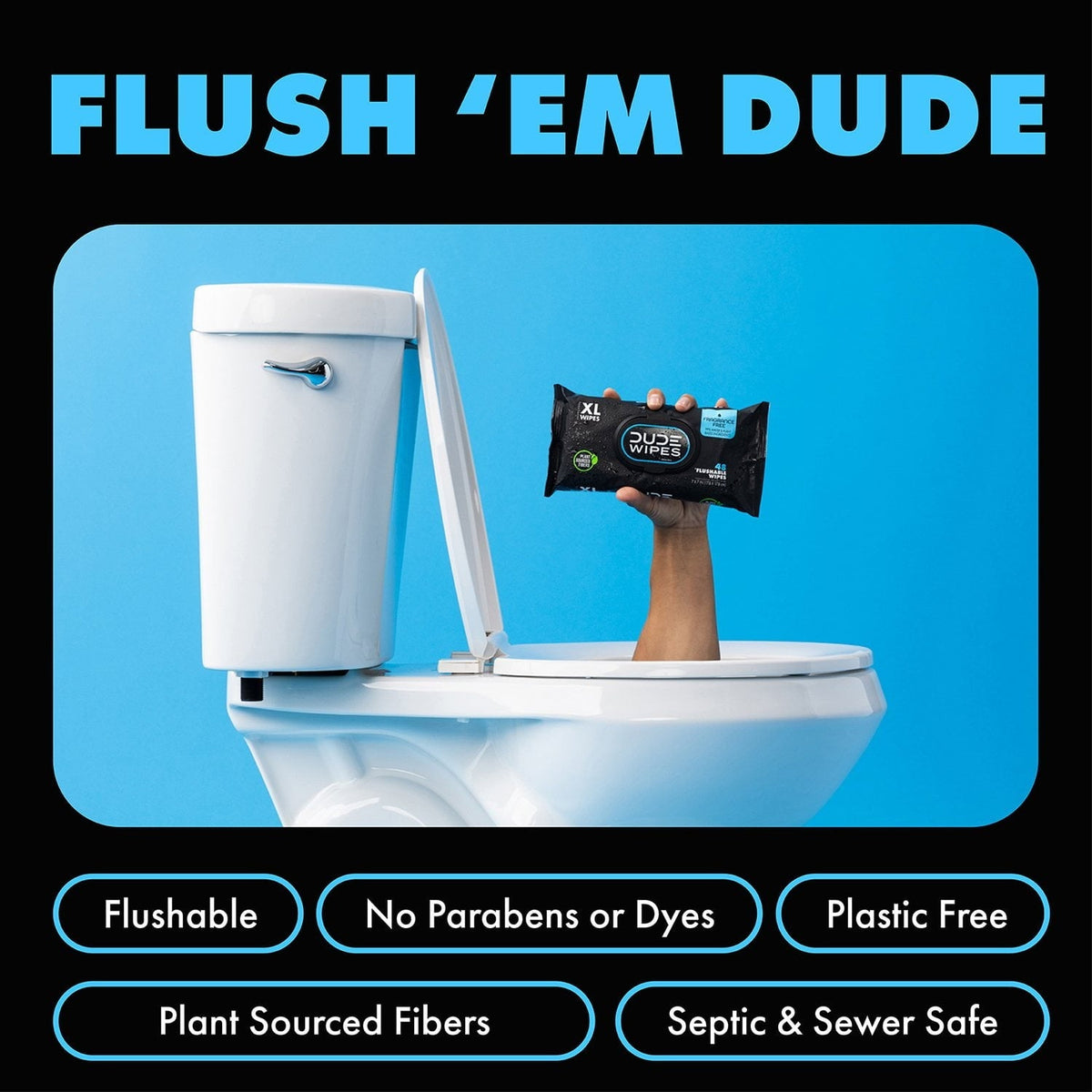 DUDE WIPES XL Flushable Wipes, Fragrance Free, 8 ct., 400 wipes