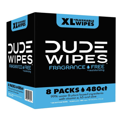 DUDE Wipes Fragrance-Free + Moisturizing XL Flushable Wipes, 480 Wipes