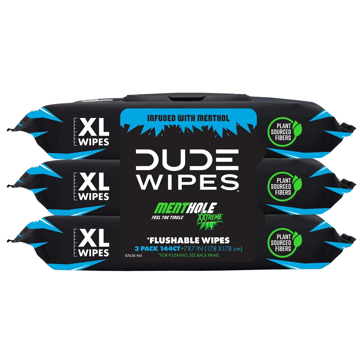 DUDE Wipes MentHOLE XXtreme, Extra Large Flushable Wipes, 48 Count, 3 Pack (144 Total)
