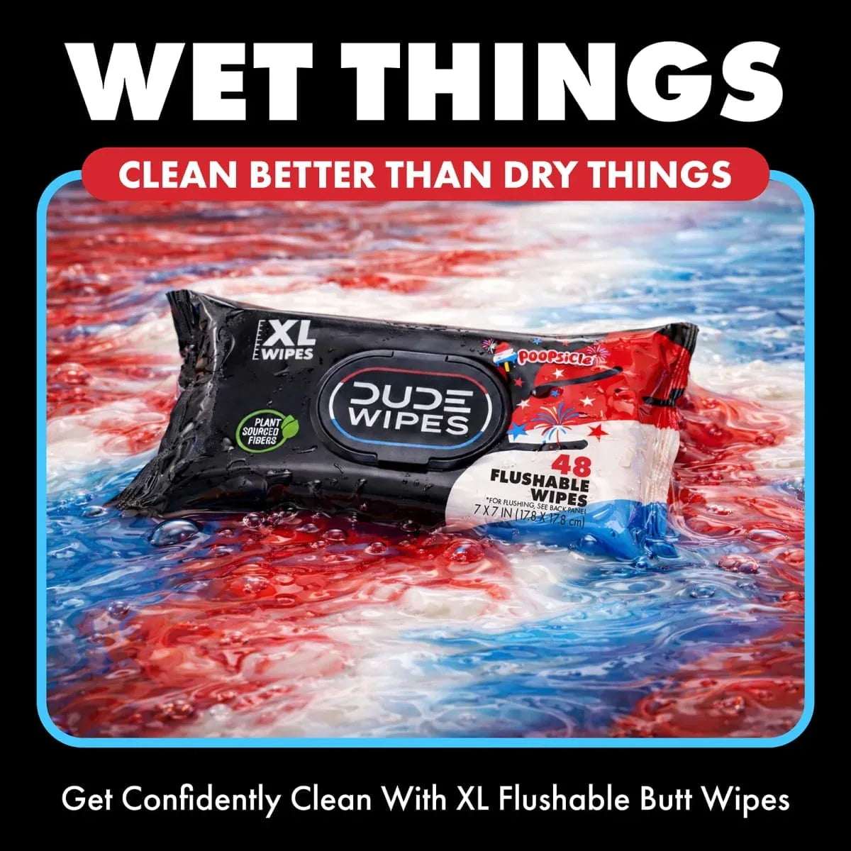 DUDE Wipes Poopsicle, Ice Pop Scented Extra Large Flushable Wipes, 48 Count, Pack of 3 to 5