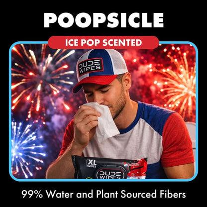 DUDE Wipes Poopsicle, Ice Pop Scented Extra Large Flushable Wipes, 48 Count, Pack of 3 to 5