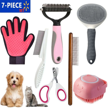 DXIMRX 7 Pcs Cat Dog Brush Grooming Kits, Best Combo Brush for Dogs Cats, Blue