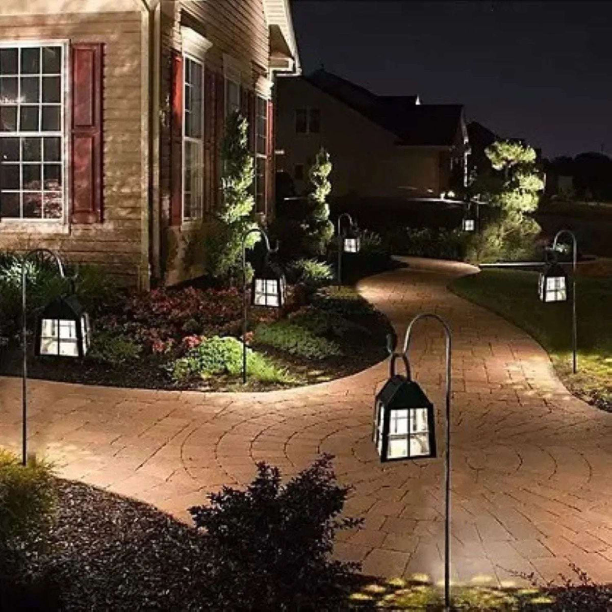 Deck Impressions Farmhouse Solar LED Shepherd's Hook Lanterns, 4-Pack