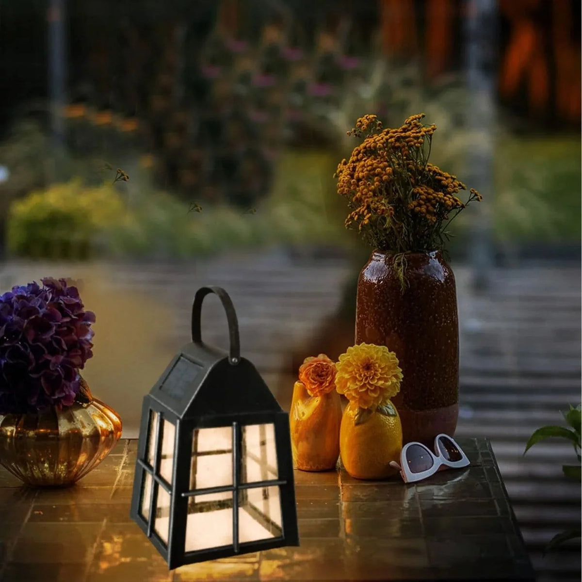 Deck Impressions Farmhouse Solar LED Shepherd's Hook Lanterns, 4-Pack