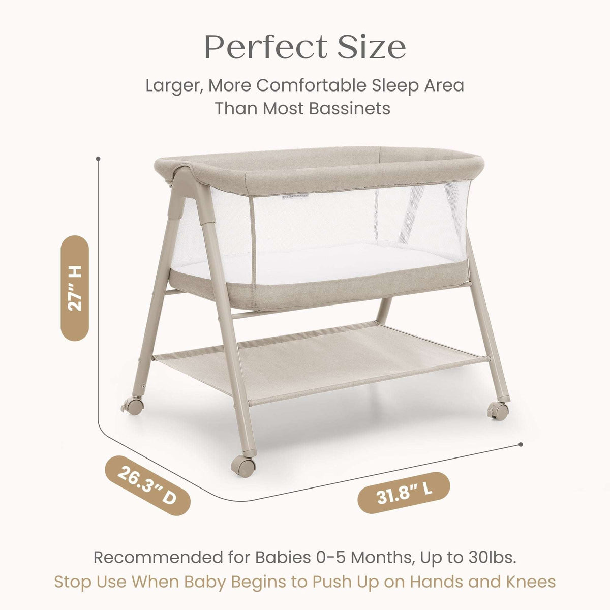 Delta Children Haven AirFlow Bassinet with Breathable Mesh and Wheels, Tan