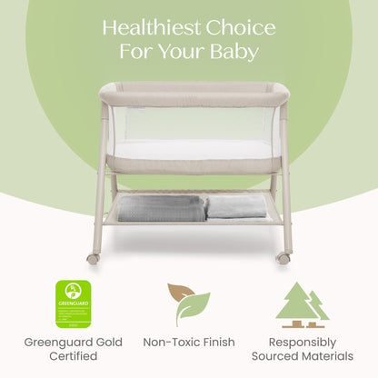 Delta Children Haven AirFlow Bassinet with Breathable Mesh and Wheels, Tan