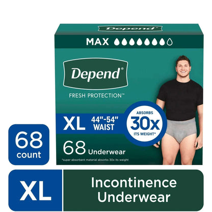 Depend Fresh Protection Incontinence Underwear for Men, Adult Diapers, XL, 26 Count