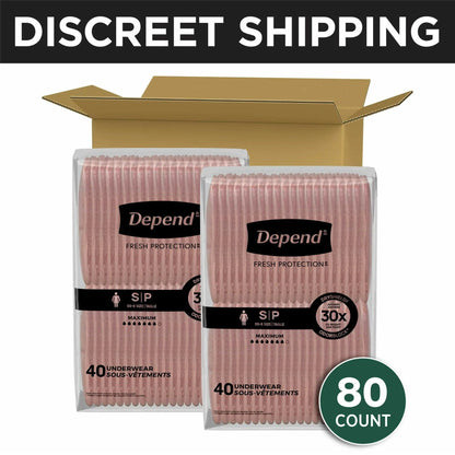 Depend Fresh Protection Incontinence Underwear for Women, Adult Diapers, S, 80 Count
