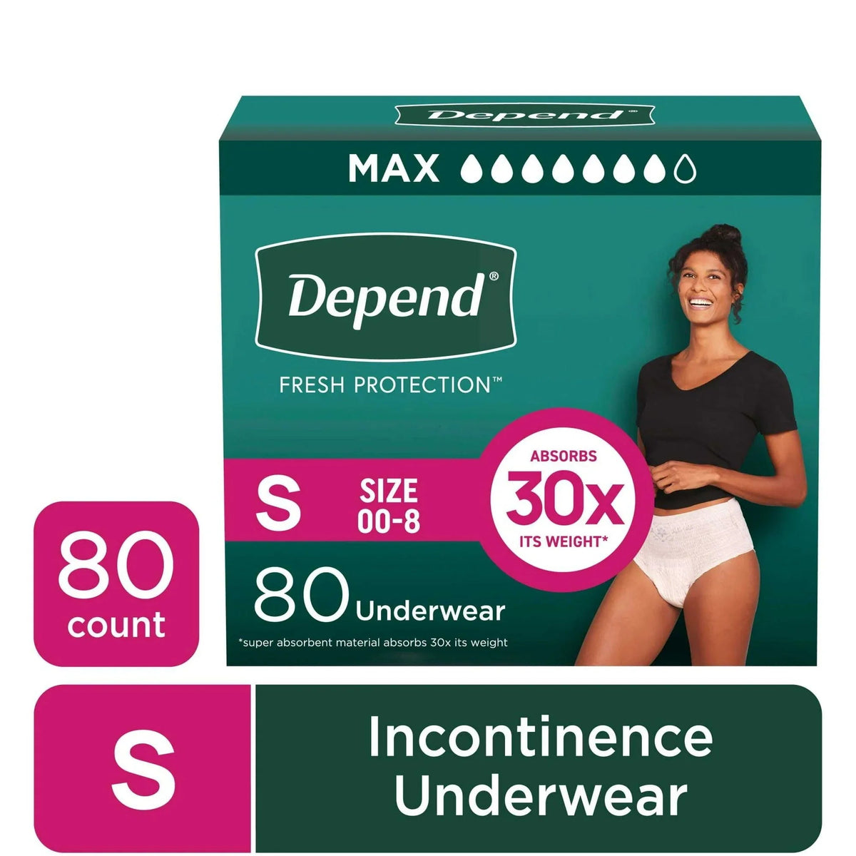 Depend Fresh Protection Incontinence Underwear for Women, Adult Diapers, S, 80 Count