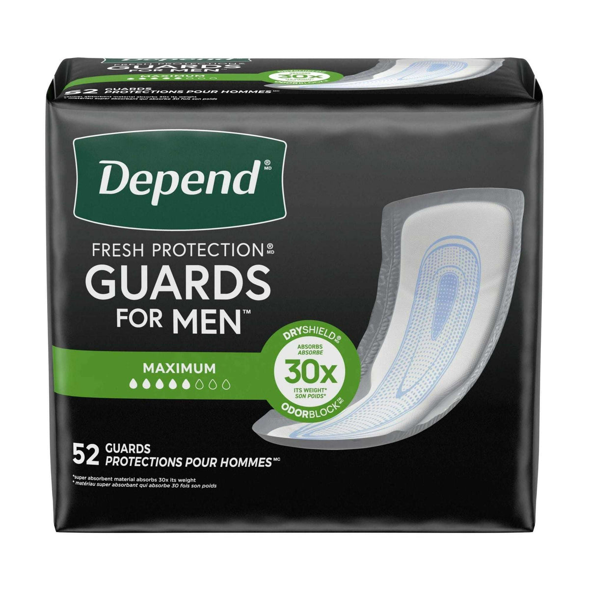 Depend Guards Incontinence Pads for Men, Maximum Absorbency, 52 Count