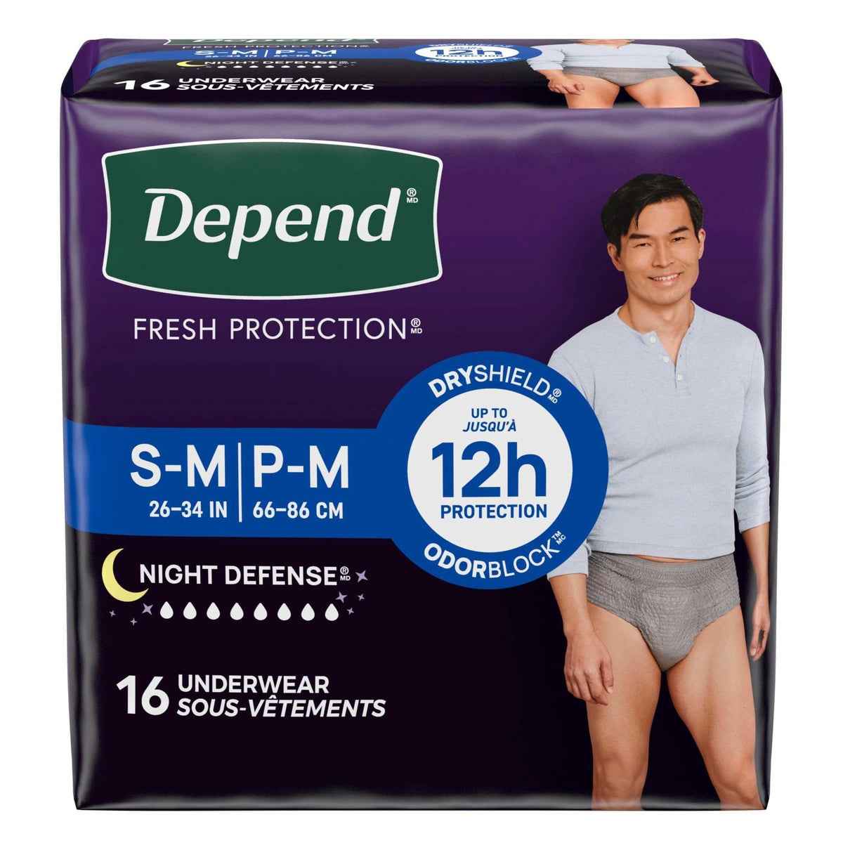 Depend Night Defense Incontinence Underwear for Men, Adult Diapers, S/M, 16 Count