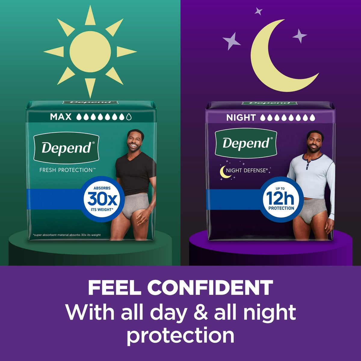 Depend Night Defense Incontinence Underwear for Men, Adult Diapers, S/M, 16 Count