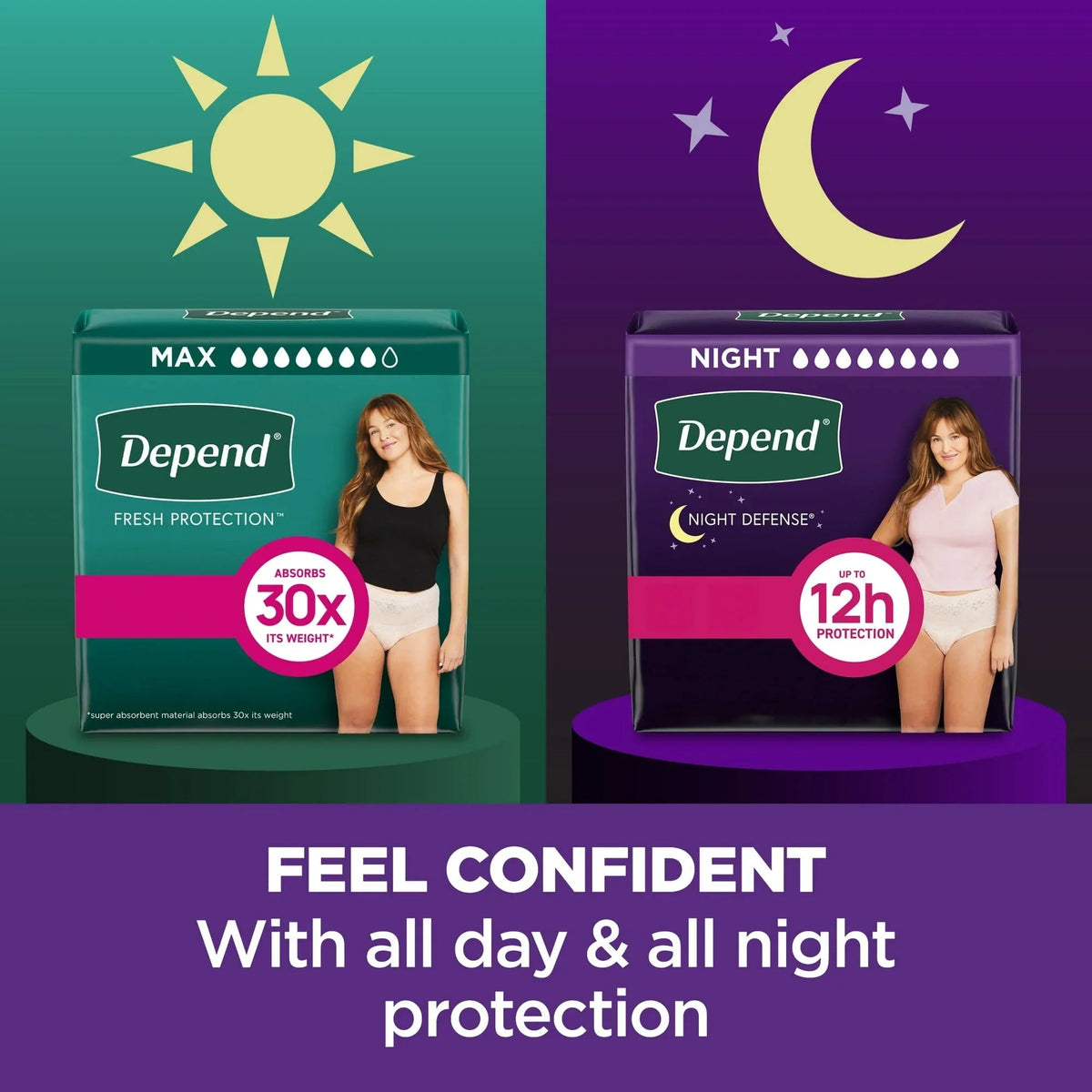 Depend Night Defense Incontinence Underwear for Women, Adult Diapers, XL, 12 Count